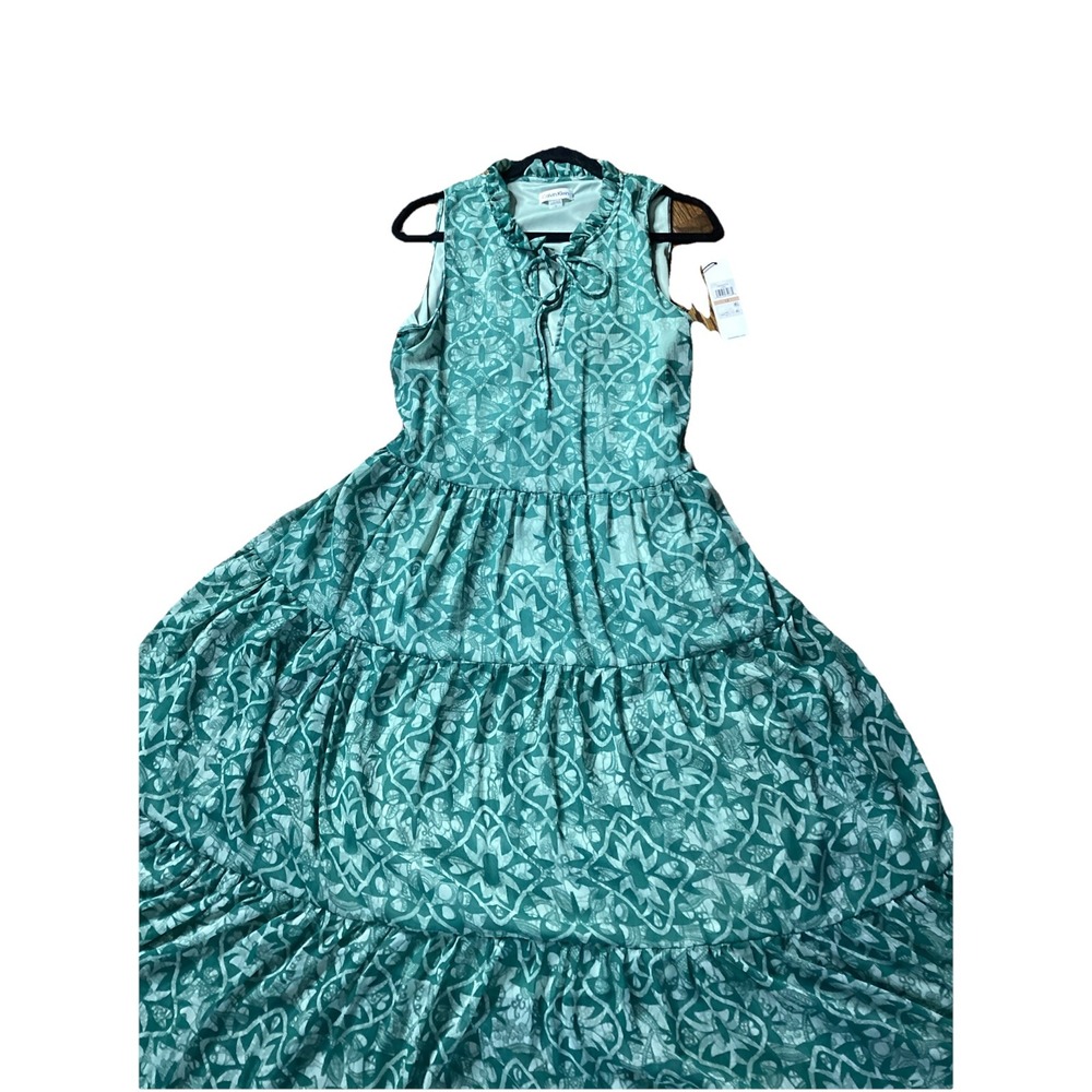 NEW Calvin Klein Womens Tiered Long Maxi Garden Summer Dress Boho  Green Size 12